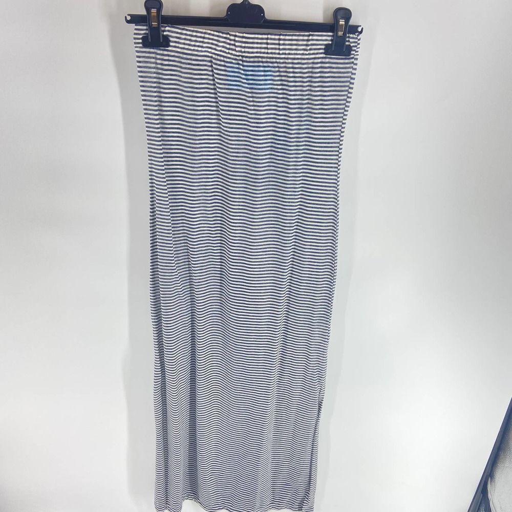 Merci blue white striped cotton maxi skirt slits light NWT Womens XS